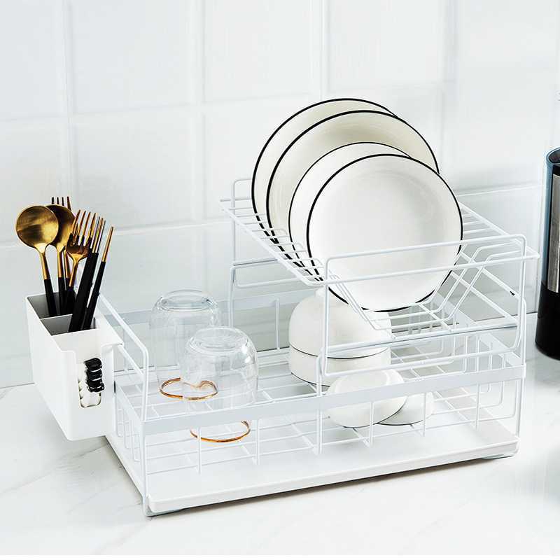 wholesale sink draining double tier metal wire kitchen dish storage rack for kitchen