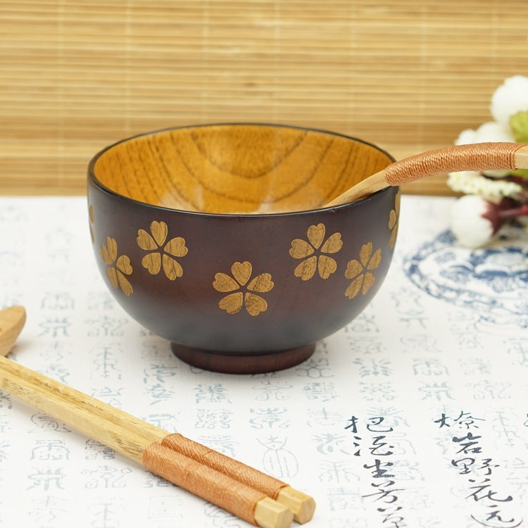 Sakura Solid Wood Bowl Adult Rice Bowl