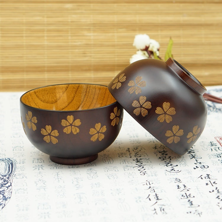 Sakura Solid Wood Bowl Adult Rice Bowl