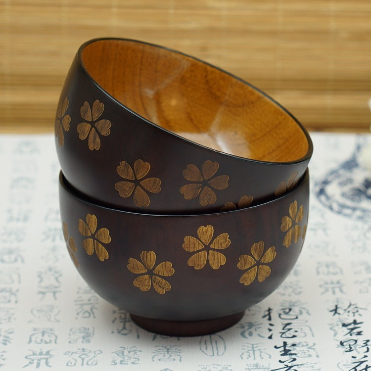 Sakura Solid Wood Bowl Adult Rice Bowl