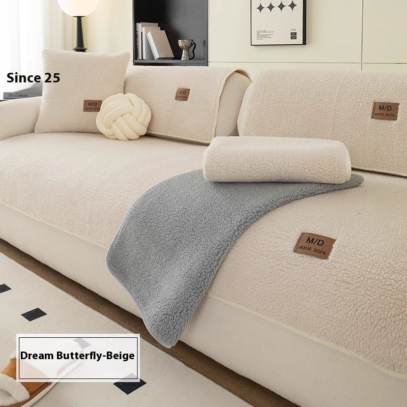 Lambswool Sofa Cushion Solid Color Non-slip Sofa Seat Cover