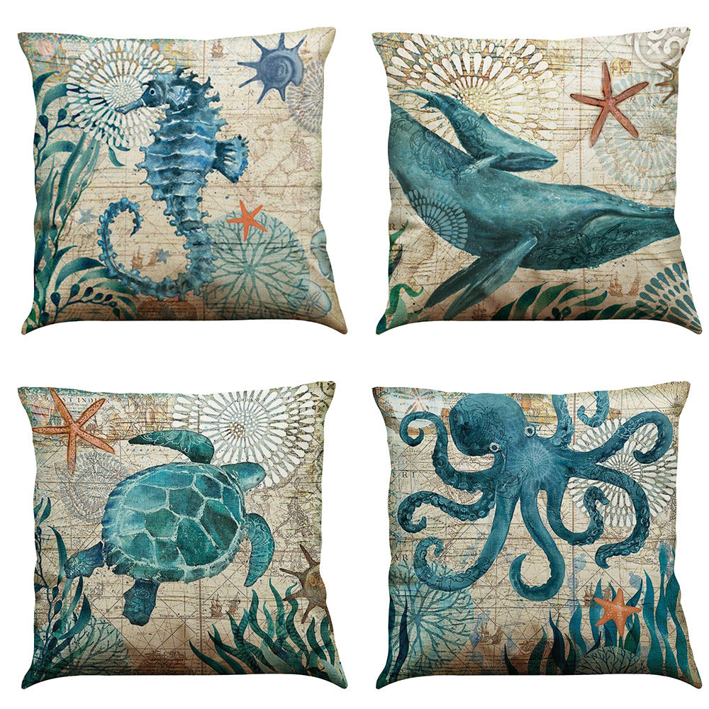 Cushion Covers Sea Turtle Printed Throw Pillow Cases For Home Decor Sofa Chair Seat