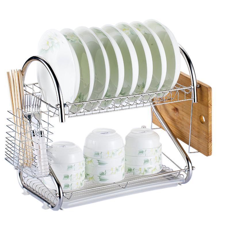 Dish Rack Drain Rack Kitchen Double Bamboo Ventilation Rack