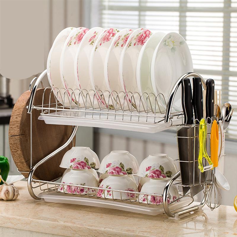 Dish Rack Drain Rack Kitchen Double Bamboo Ventilation Rack