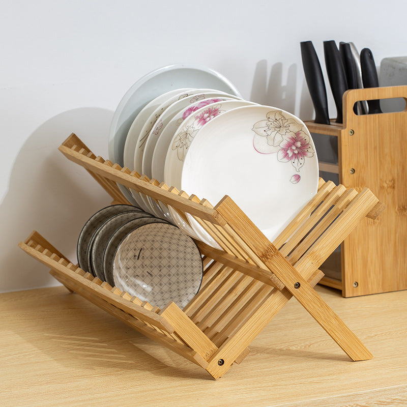 Dish Rack Drain Rack Kitchen Double Bamboo Ventilation Rack