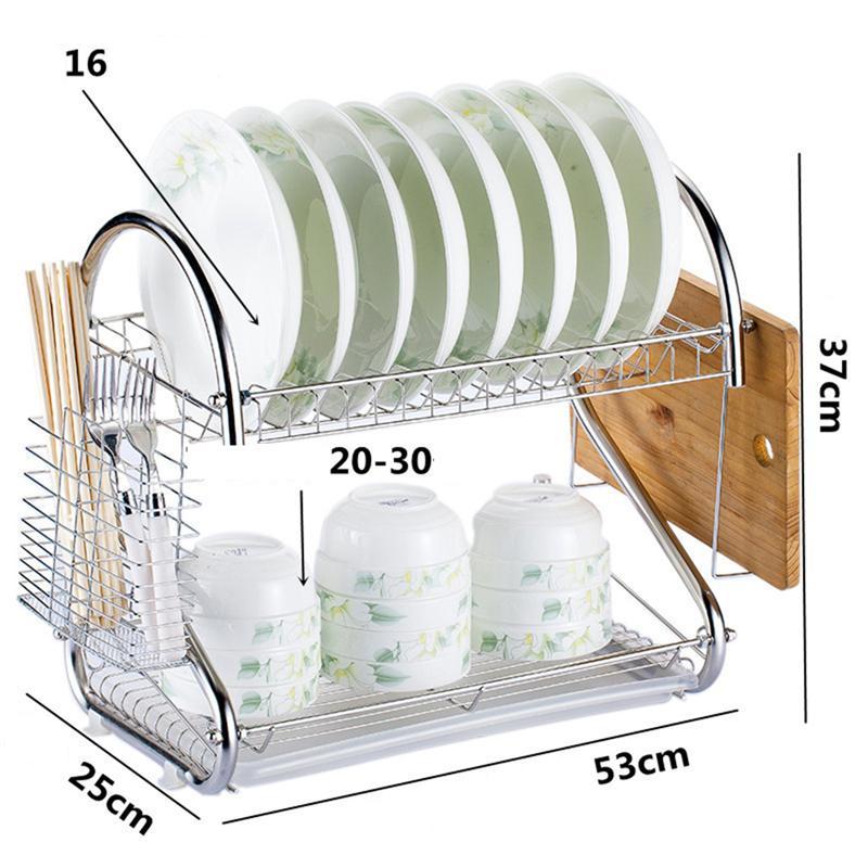 Dish Rack Drain Rack Kitchen Double Bamboo Ventilation Rack