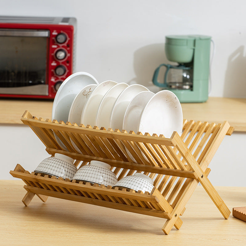 Dish Rack Drain Rack Kitchen Double Bamboo Ventilation Rack